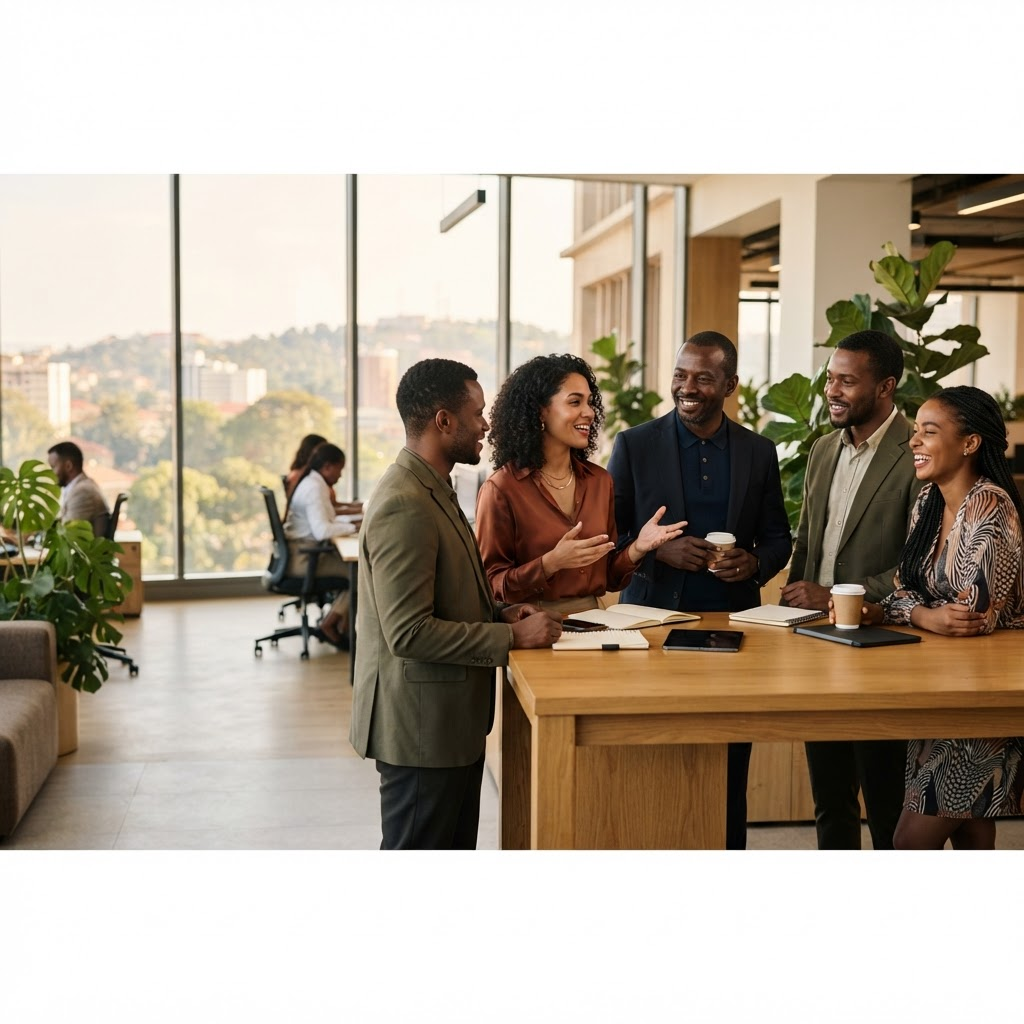Black African professionals in a thoughtful business conversation