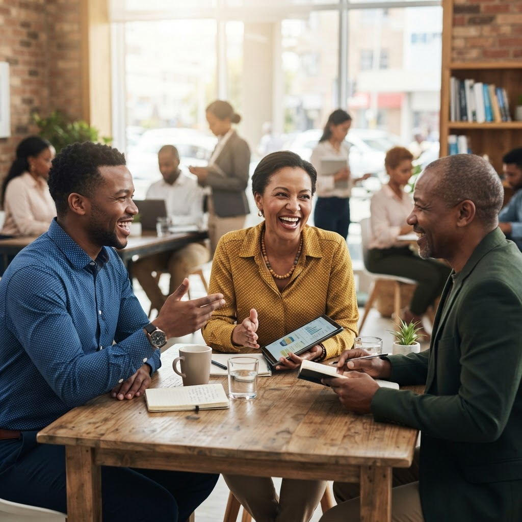 Black African team members sharing a conversation
